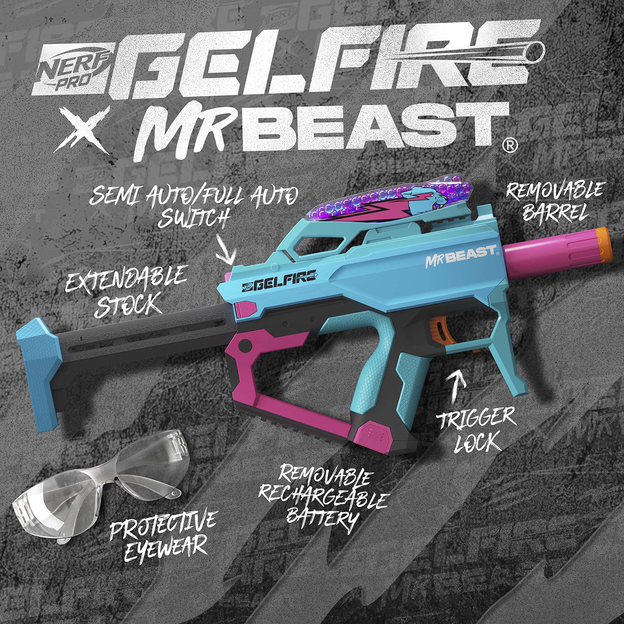 Nerf Pro Gelfire X MrBeast Blaster, 1600 Gelfire Yuvarlak, 300